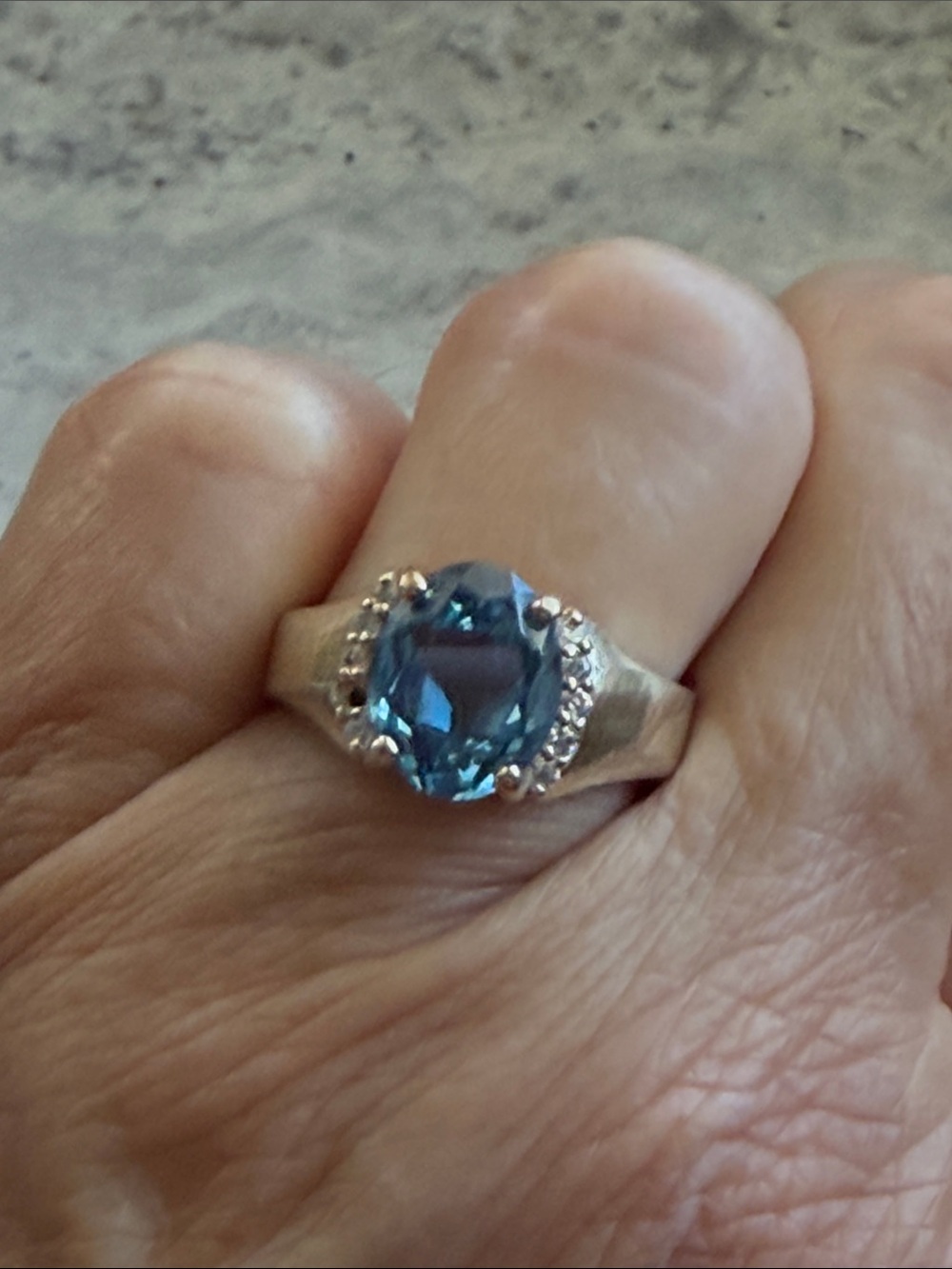 Vintage Blue Topaz Ring with CZ Stones